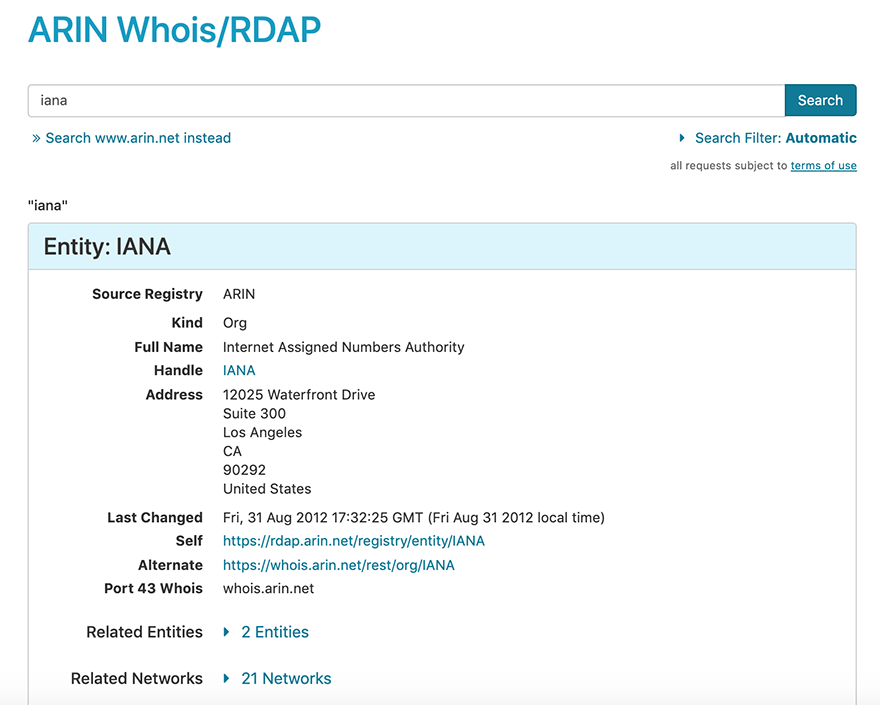 screen capture showing whois-rdap interface