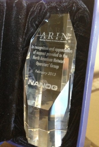 Award to ARIN from NANOG Feb 2013