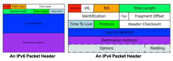 IPv6 and IPv4 Packet Headers