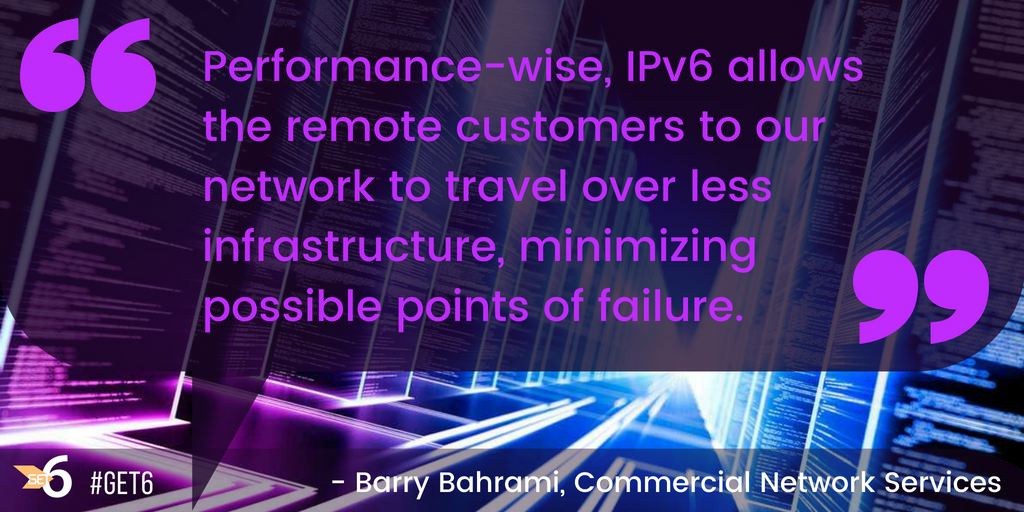 IPv6 performance travel over less infrastructure