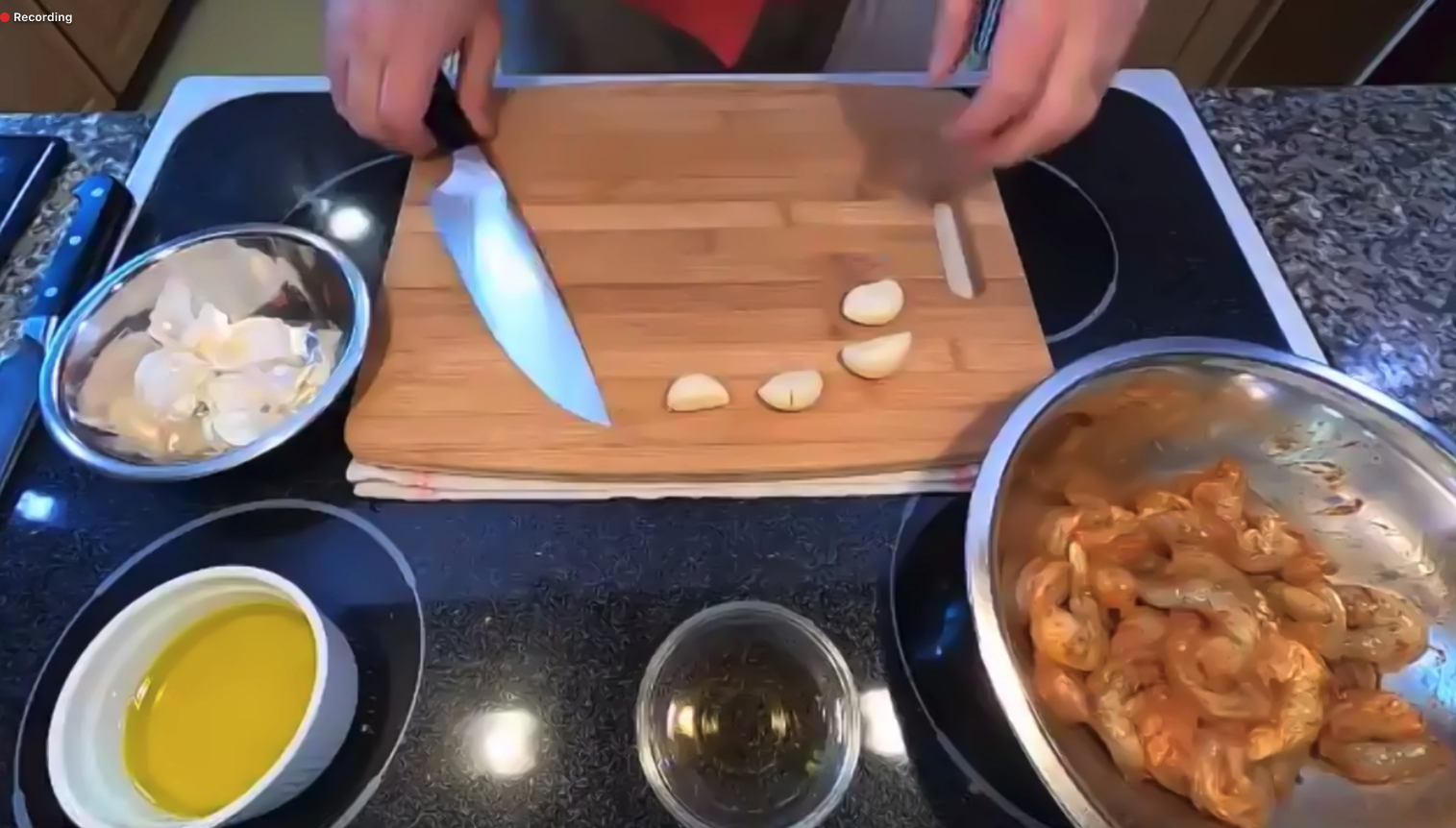 Staff hosts a cooking demo, cutting board with ingredients