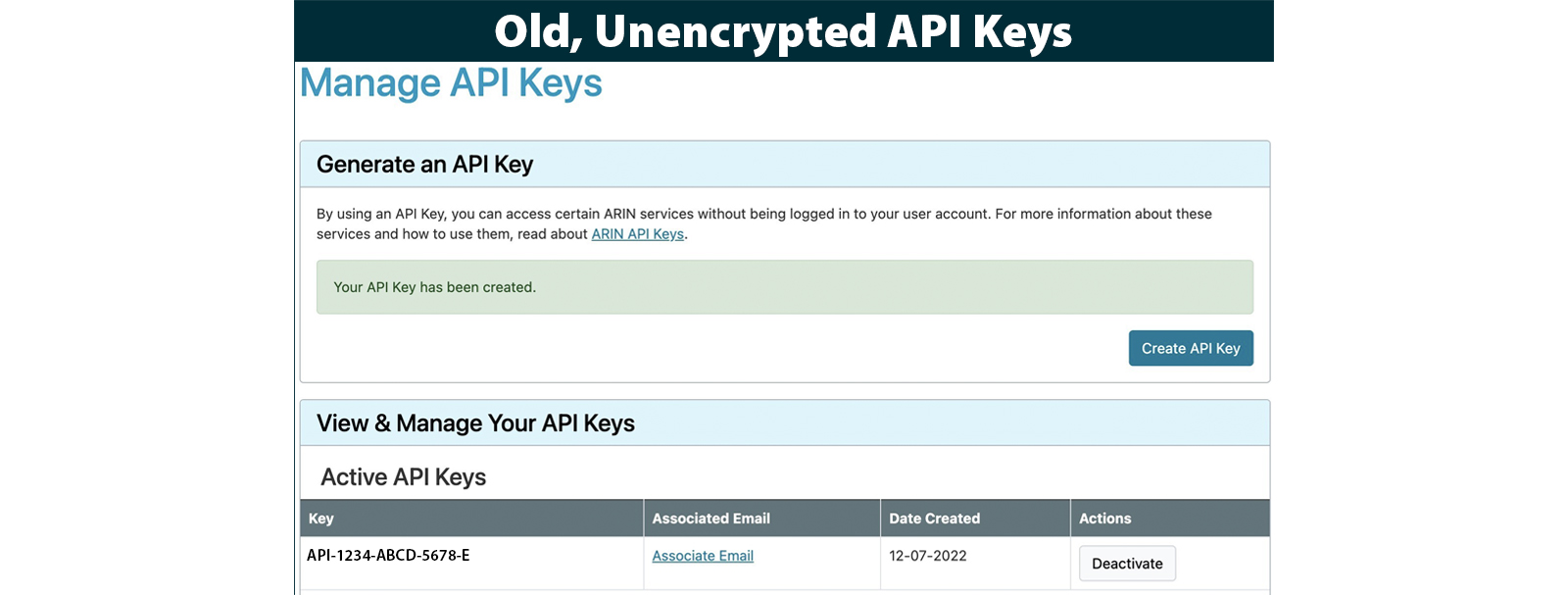 Old, Unencrypted API Keys Example