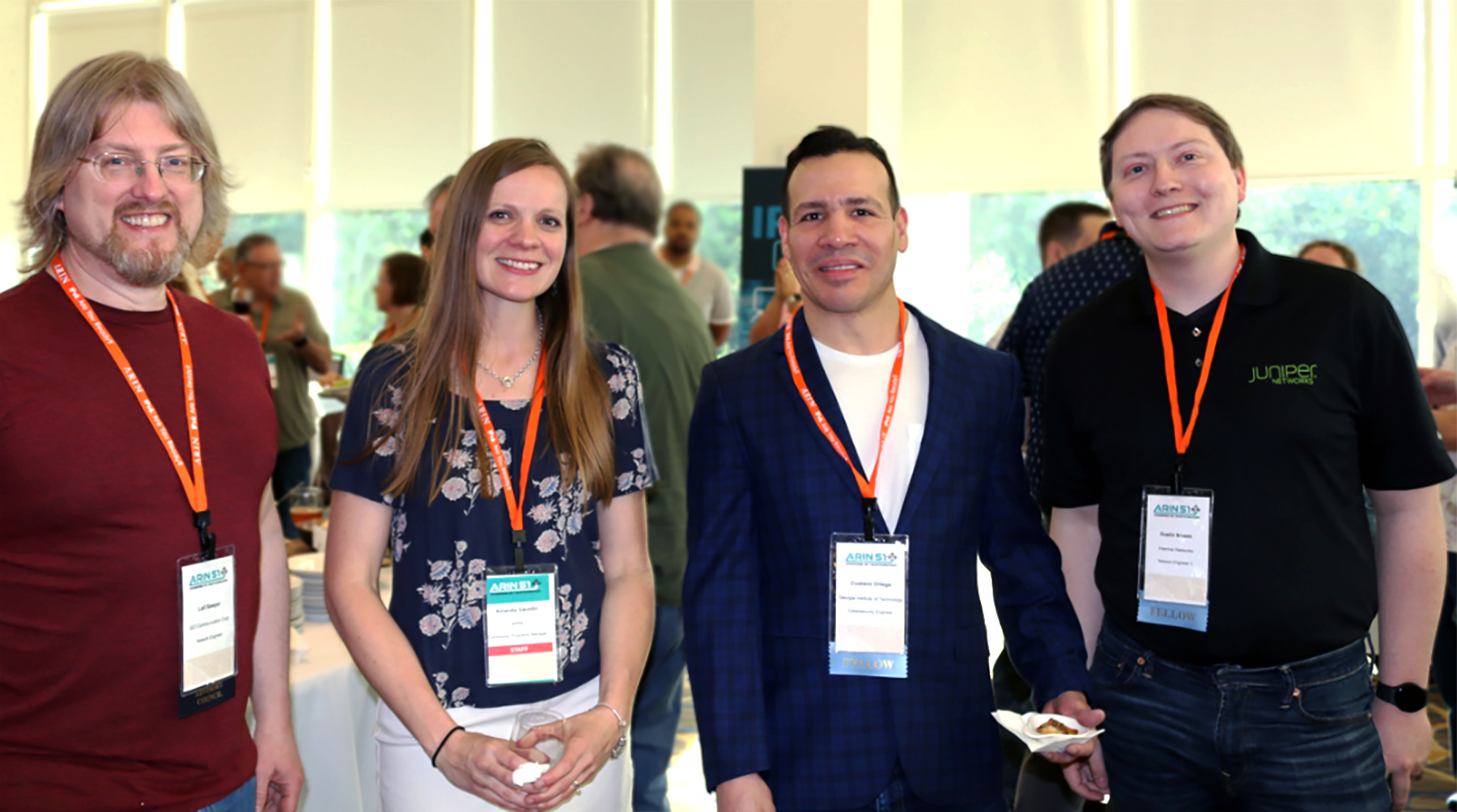 Photo of Lief Sawyer, Amanda Gauldin, Gustavo Ortega, and Dustin Moses at ARIN 51