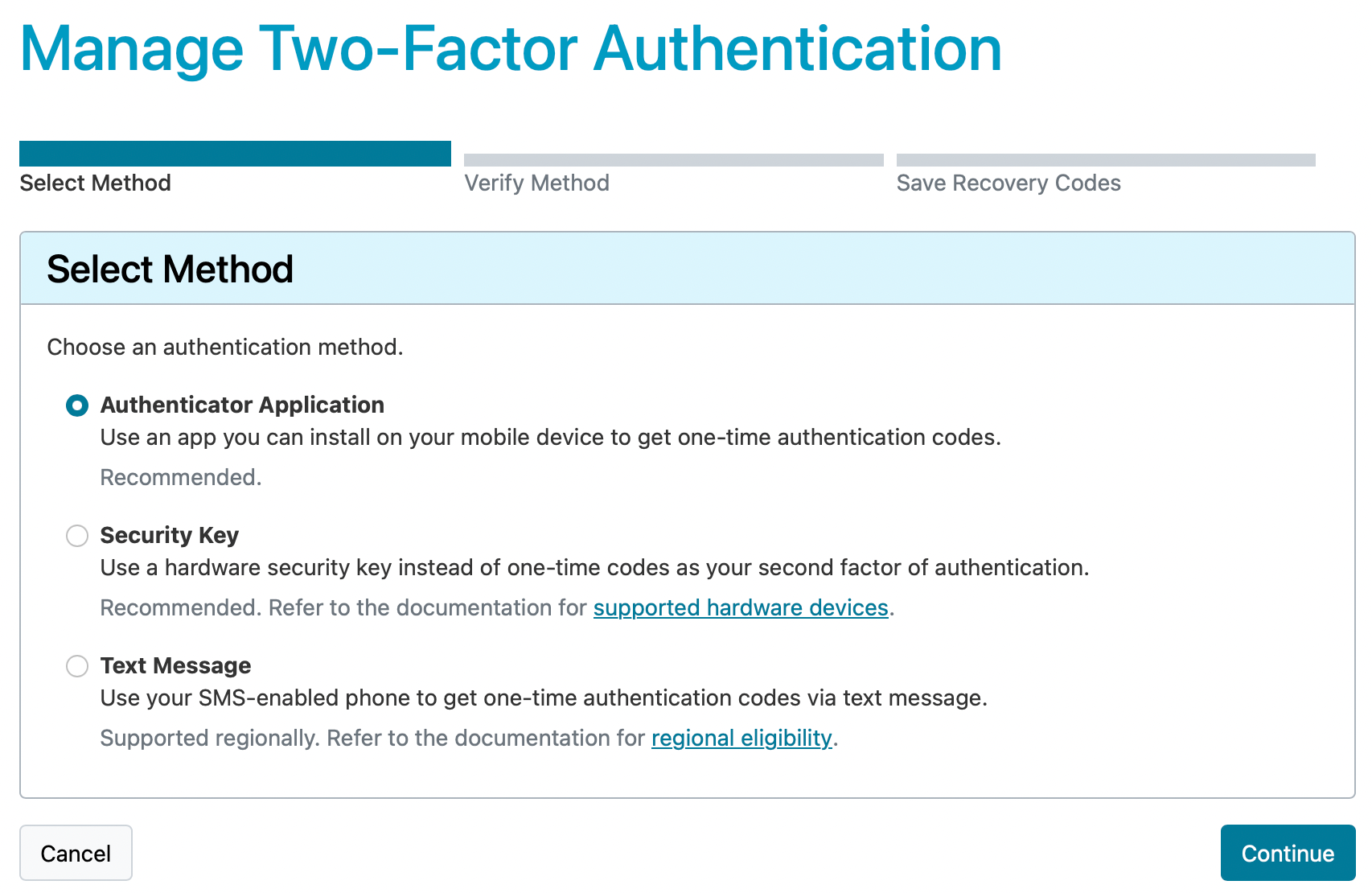 Select Authenticator Application