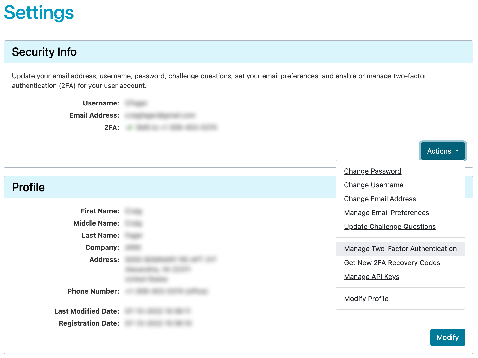 Manage Two-Factor Authentication