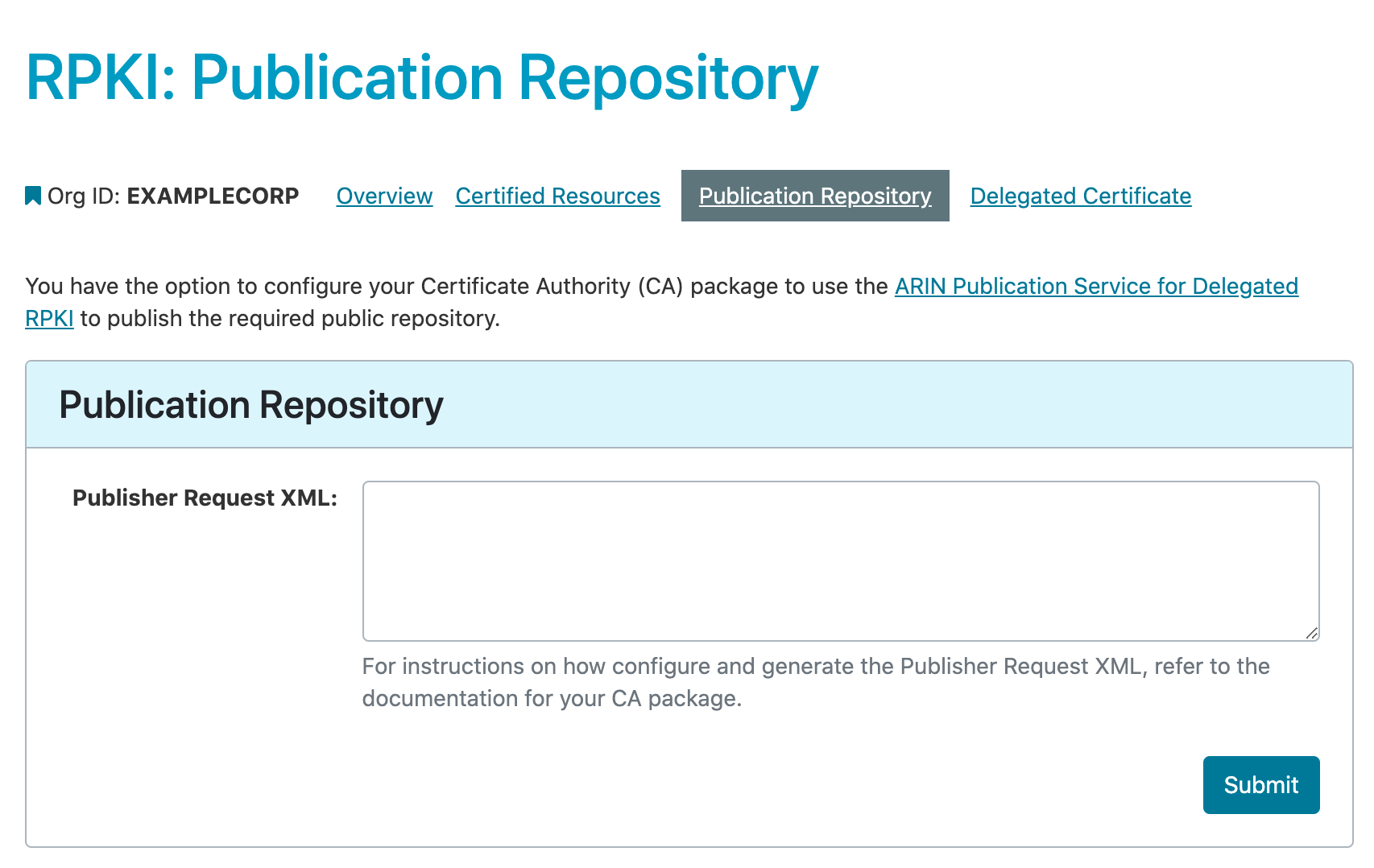 Screen for ARIN Online Publication Repository