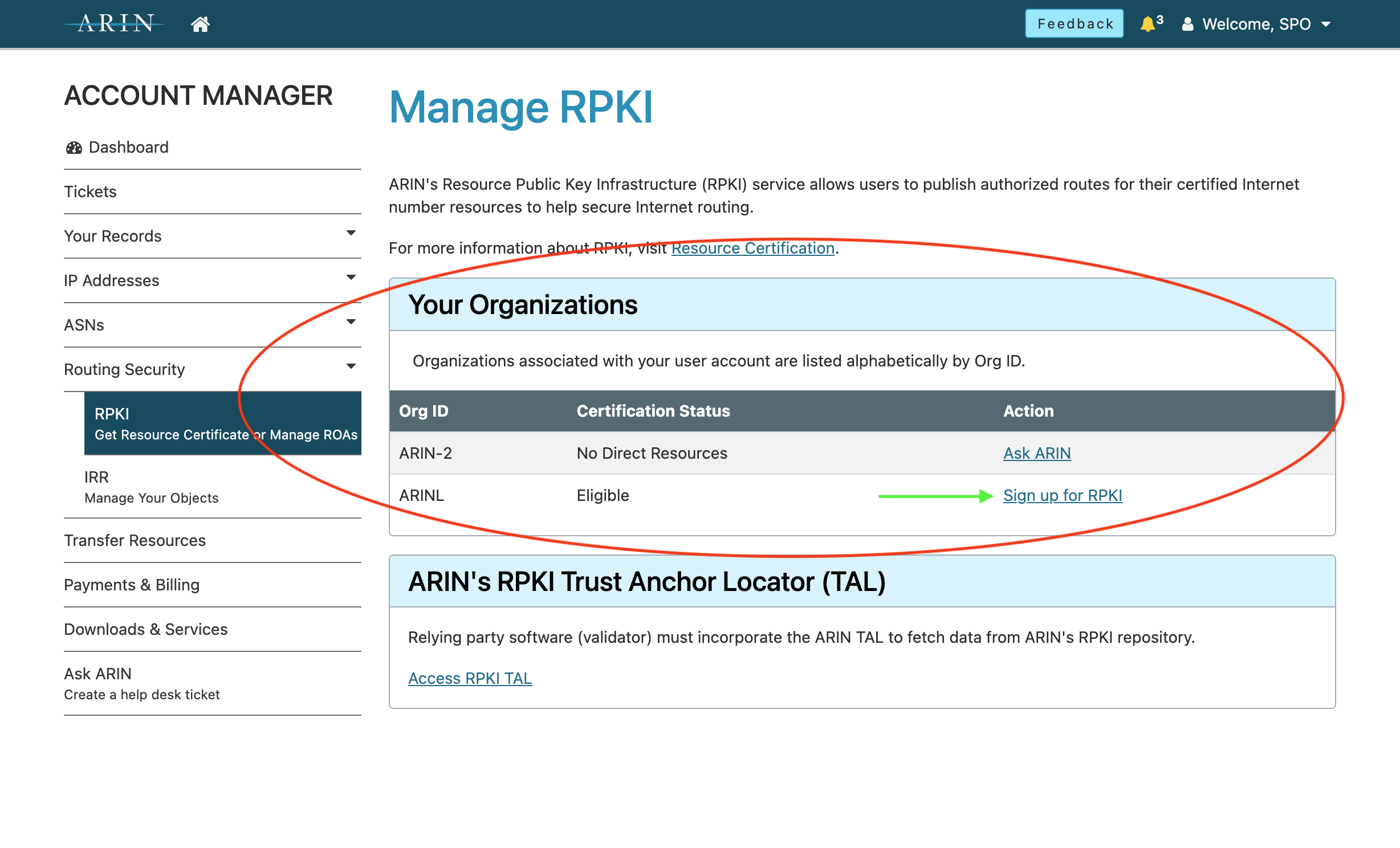 Sign up for RPKI