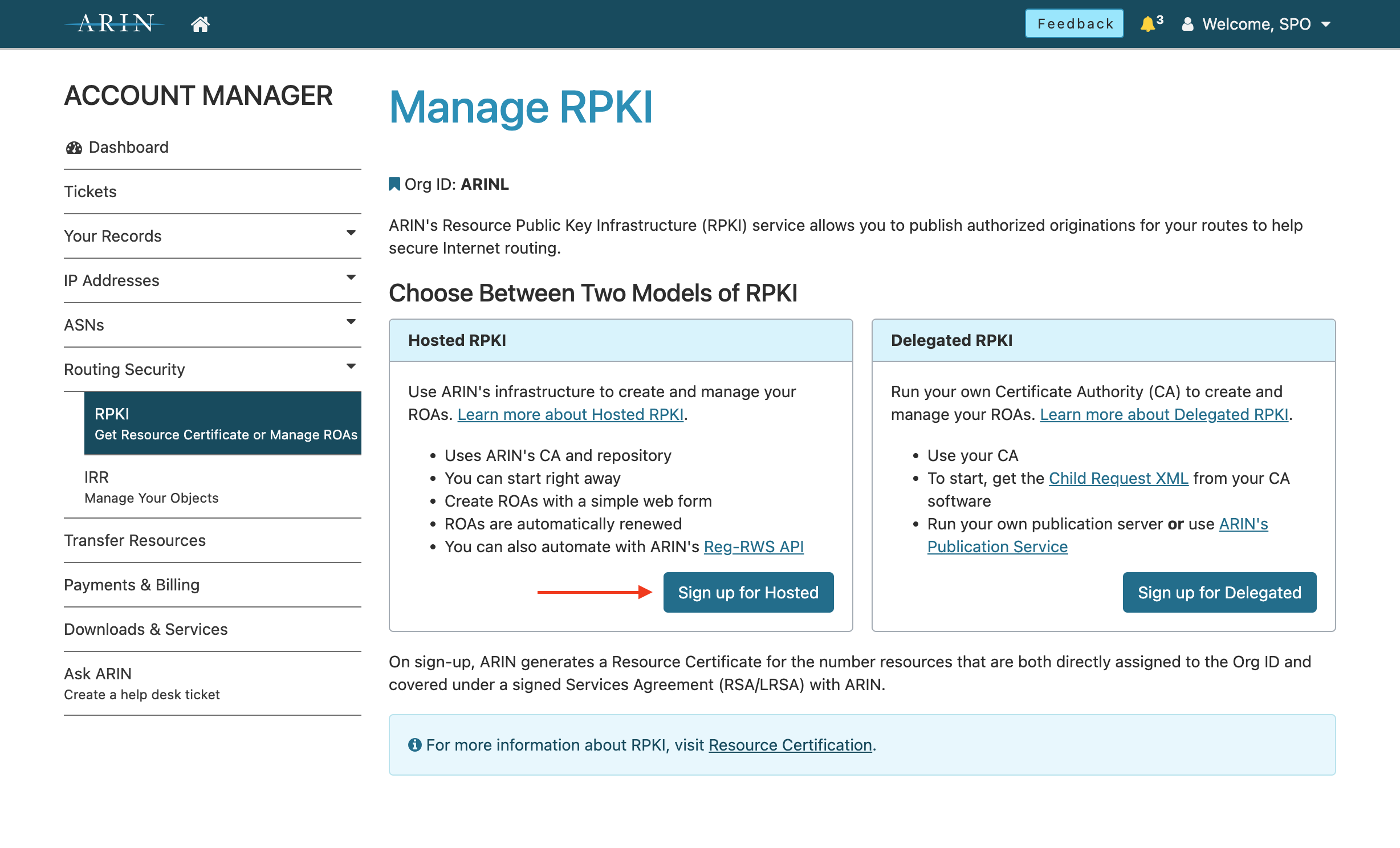 Choose between two models of RPKI