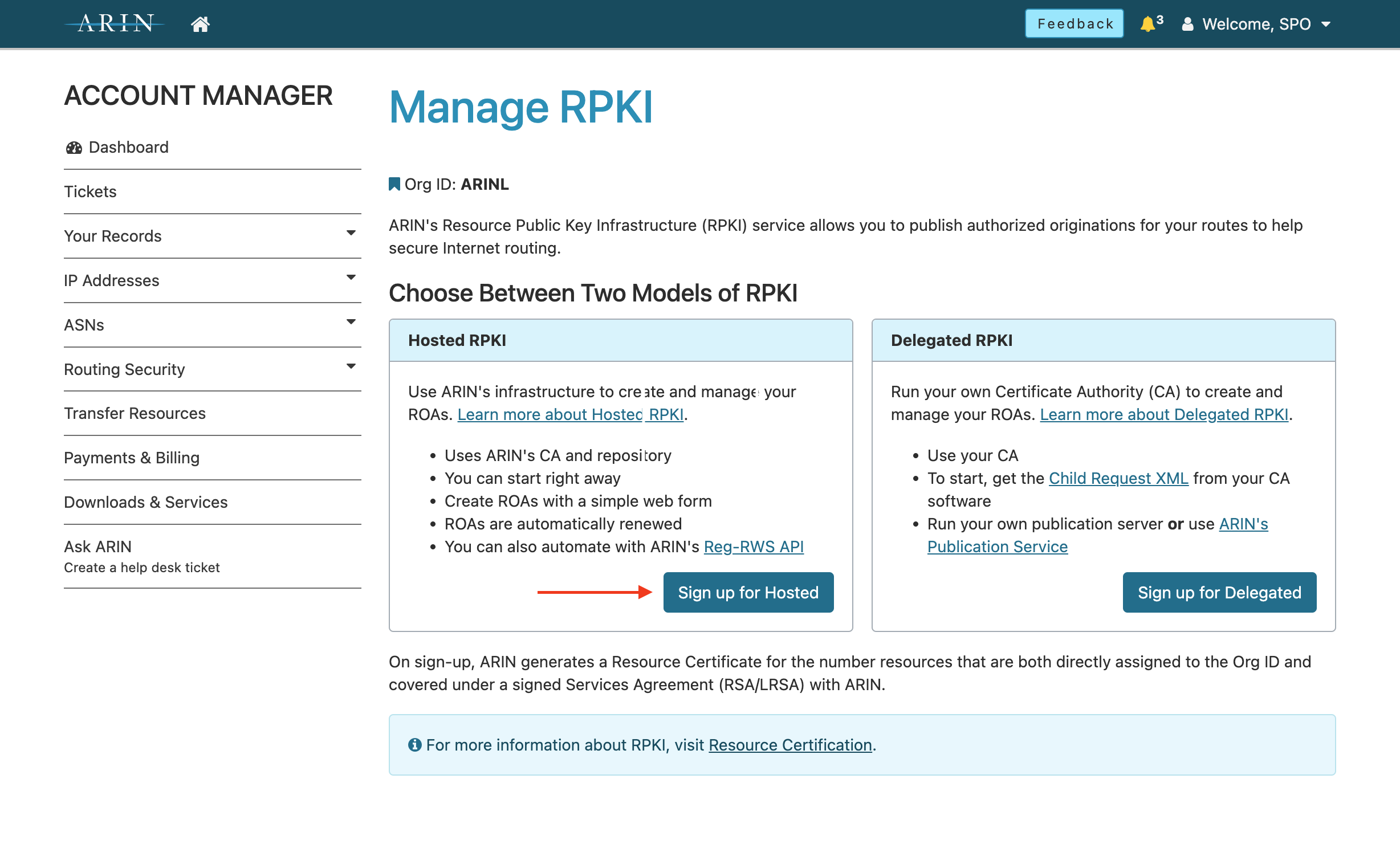 Choose between two models of RPKI