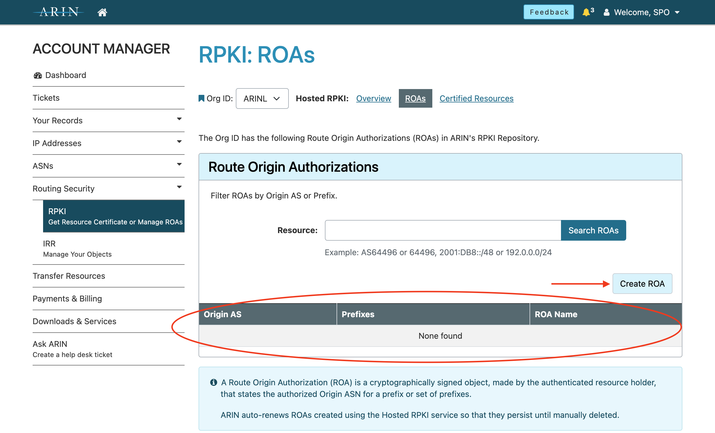 Create ROA