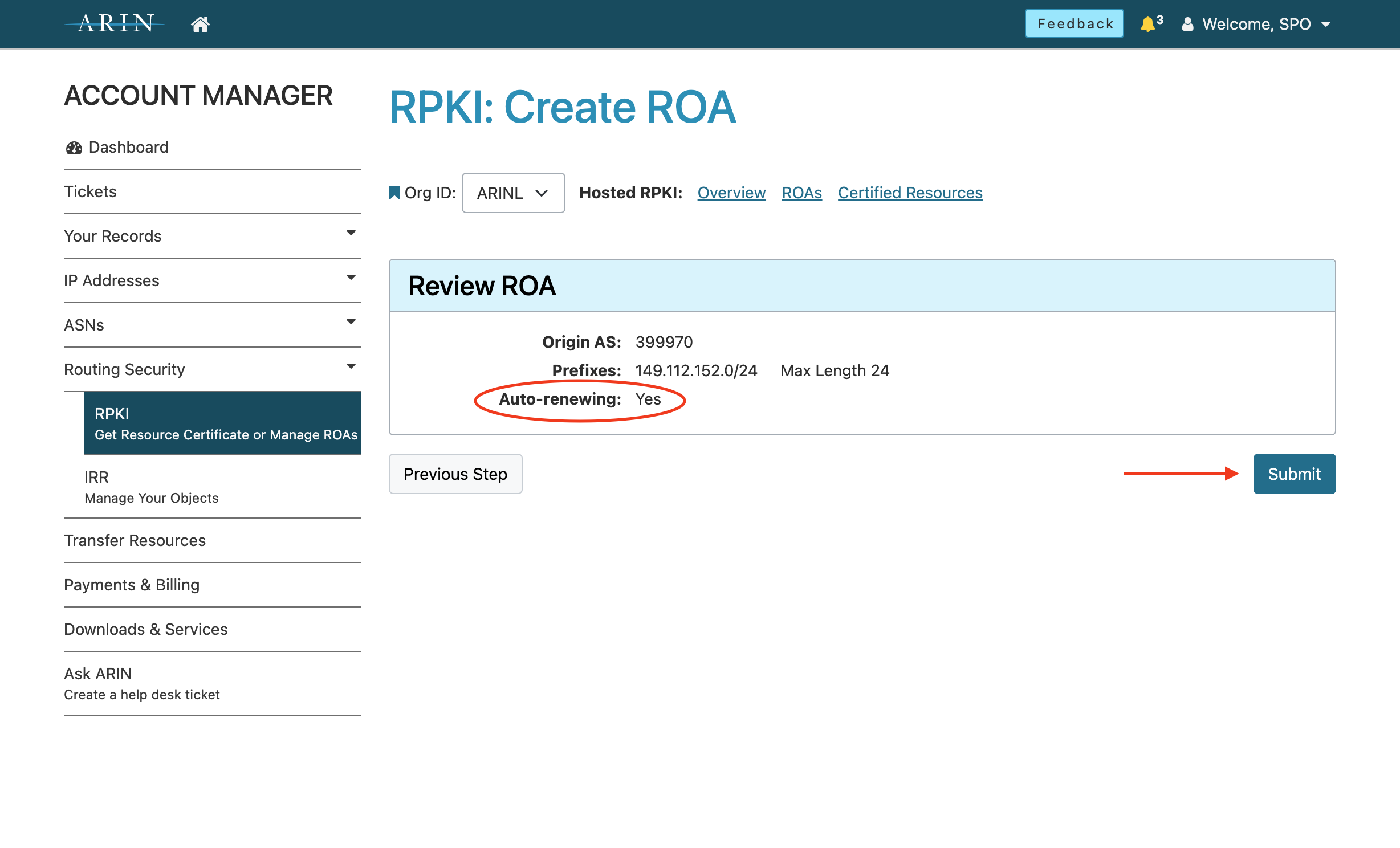 Confirm ROA Information