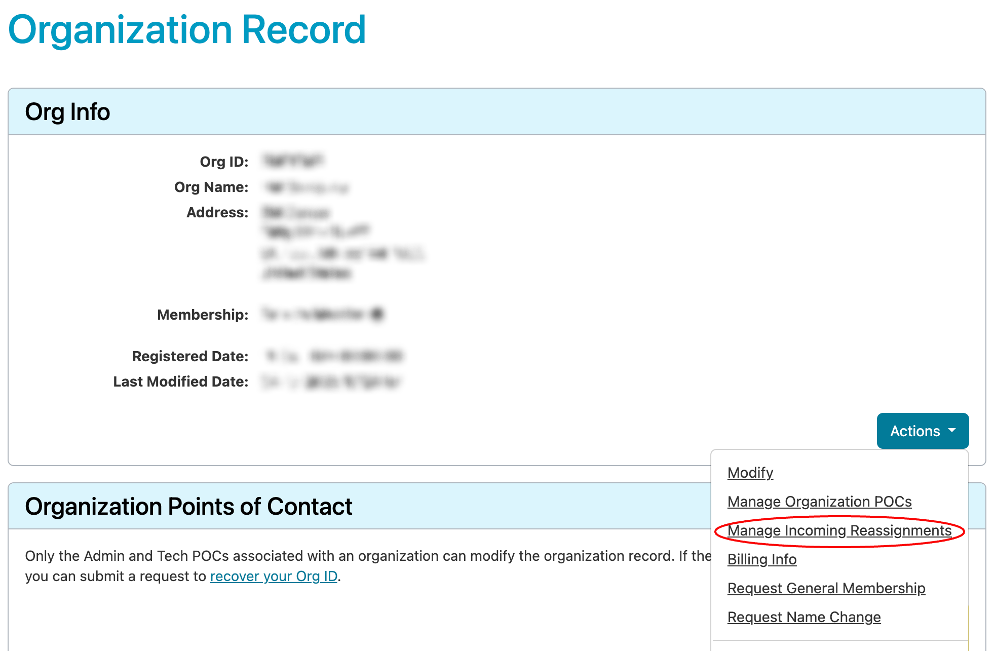 Select Manage Incoming Reassignments