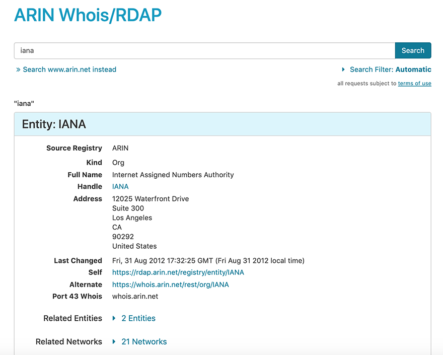 Using Whois - American Registry for Internet Numbers