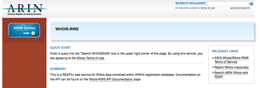 The results of a Whois lookup on the IP address of the Web servers